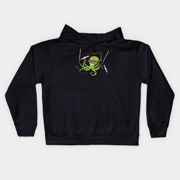 Cute Funny Kraken Ninja Multi-Tasking Monster Cartoon Kids Hoodie by BoggsNicolas